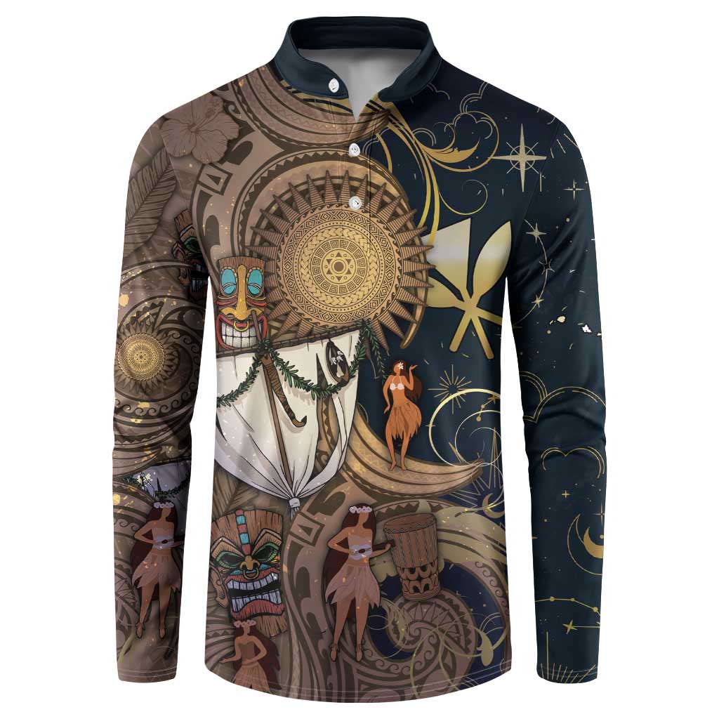 Hawaii Makahiki Button Sweatshirt Polynesian Sky And Earth DT05 Gold - Polynesian Pride