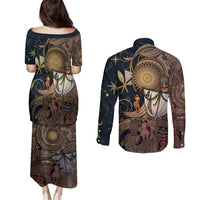 Hawaii Makahiki Couples Matching Puletasi and Long Sleeve Button Shirt Polynesian Sky And Earth DT05 - Polynesian Pride