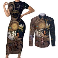 Hawaii Makahiki Couples Matching Short Sleeve Bodycon Dress and Long Sleeve Button Shirt Polynesian Sky And Earth - Polynesian Pride