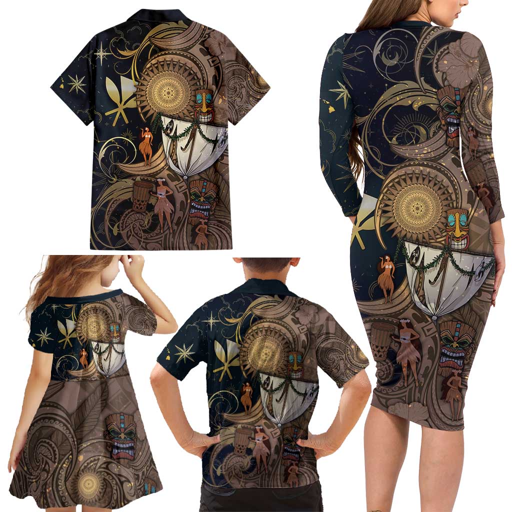 Hawaii Makahiki Family Matching Long Sleeve Bodycon Dress and Hawaiian Shirt Polynesian Sky And Earth - Polynesian Pride