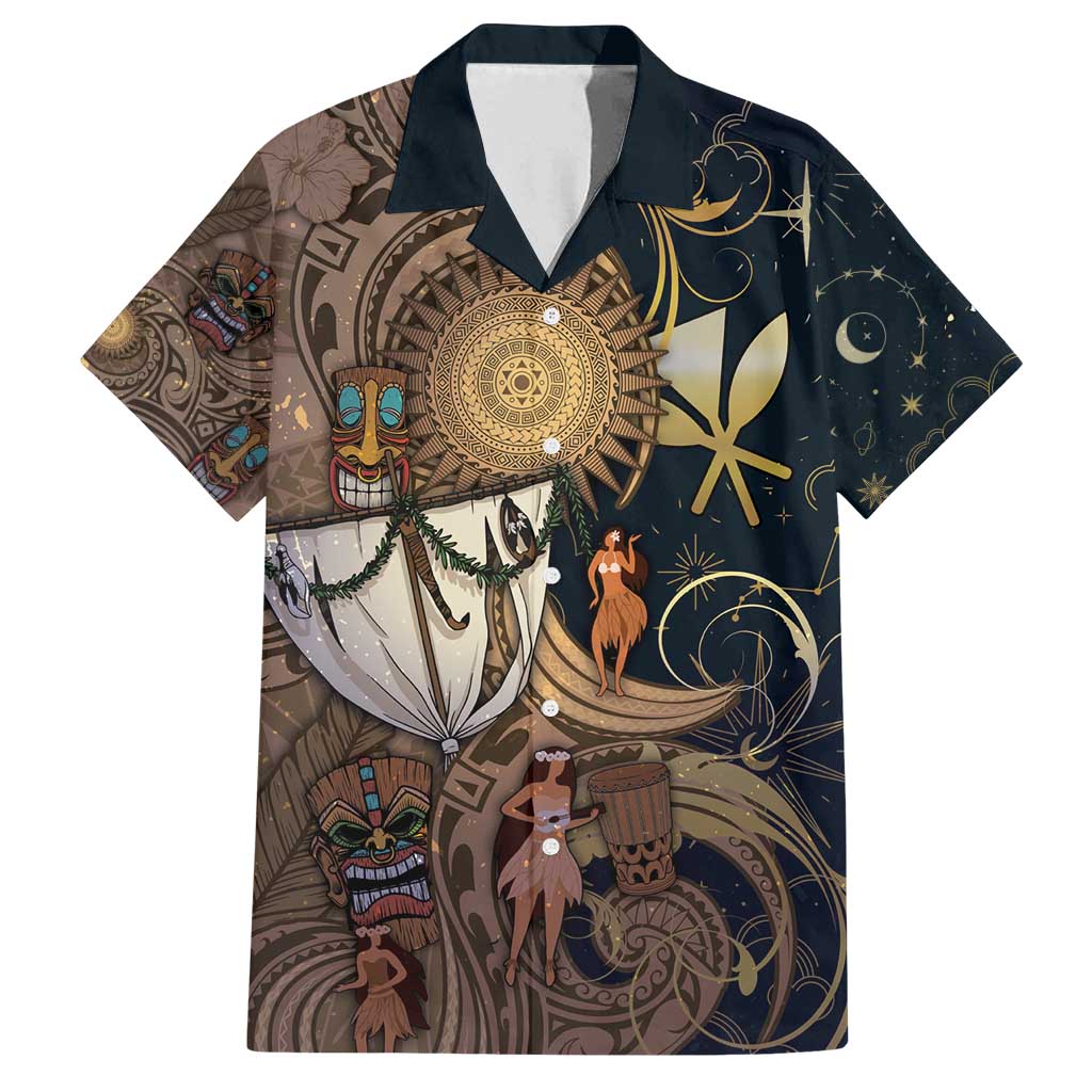 Hawaii Makahiki Family Matching Puletasi and Hawaiian Shirt Polynesian Sky And Earth DT05 Dad's Shirt - Short Sleeve Gold - Polynesian Pride