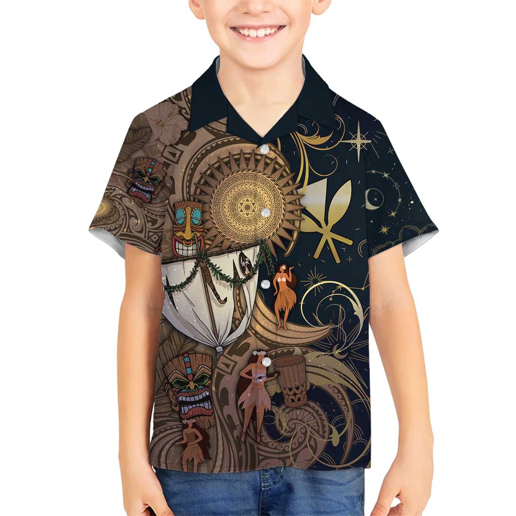 Hawaii Makahiki Family Matching Puletasi and Hawaiian Shirt Polynesian Sky And Earth DT05 Son's Shirt Gold - Polynesian Pride