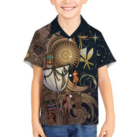 Hawaii Makahiki Family Matching Puletasi and Hawaiian Shirt Polynesian Sky And Earth DT05 Son's Shirt Gold - Polynesian Pride