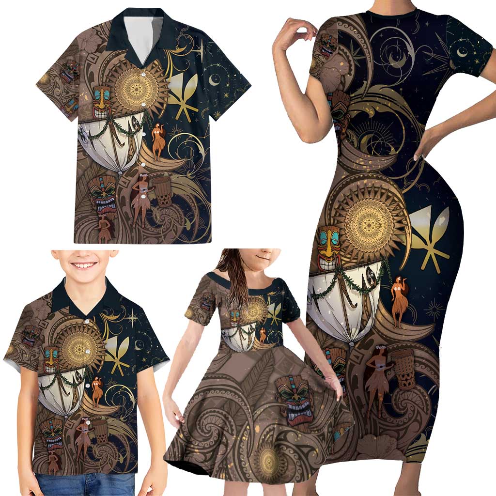 Hawaii Makahiki Family Matching Short Sleeve Bodycon Dress and Hawaiian Shirt Polynesian Sky And Earth - Polynesian Pride