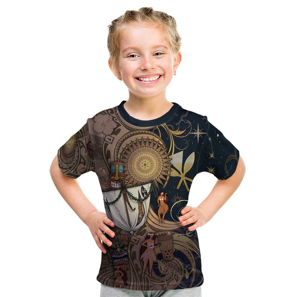 Hawaii Makahiki Kid T Shirt Polynesian Sky And Earth DT05 Gold - Polynesian Pride
