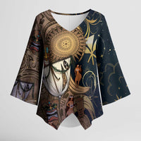 Hawaii Makahiki Kimono Sleeve Blouse Polynesian Sky And Earth DT05 Female Gold - Polynesian Pride