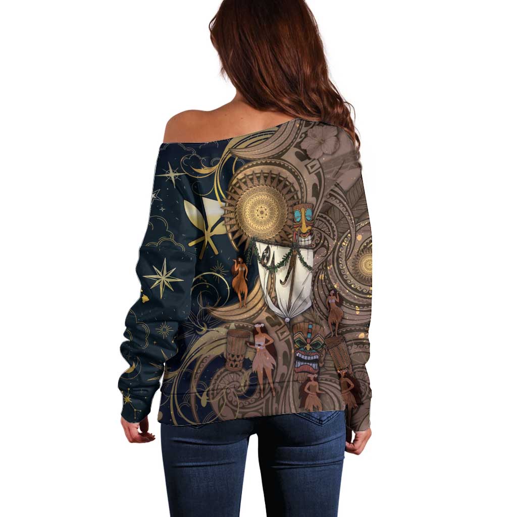 Hawaii Makahiki Off Shoulder Sweater Polynesian Sky And Earth - Polynesian Pride