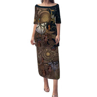 Hawaii Makahiki Puletasi Polynesian Sky And Earth DT05 Long Dress Gold - Polynesian Pride