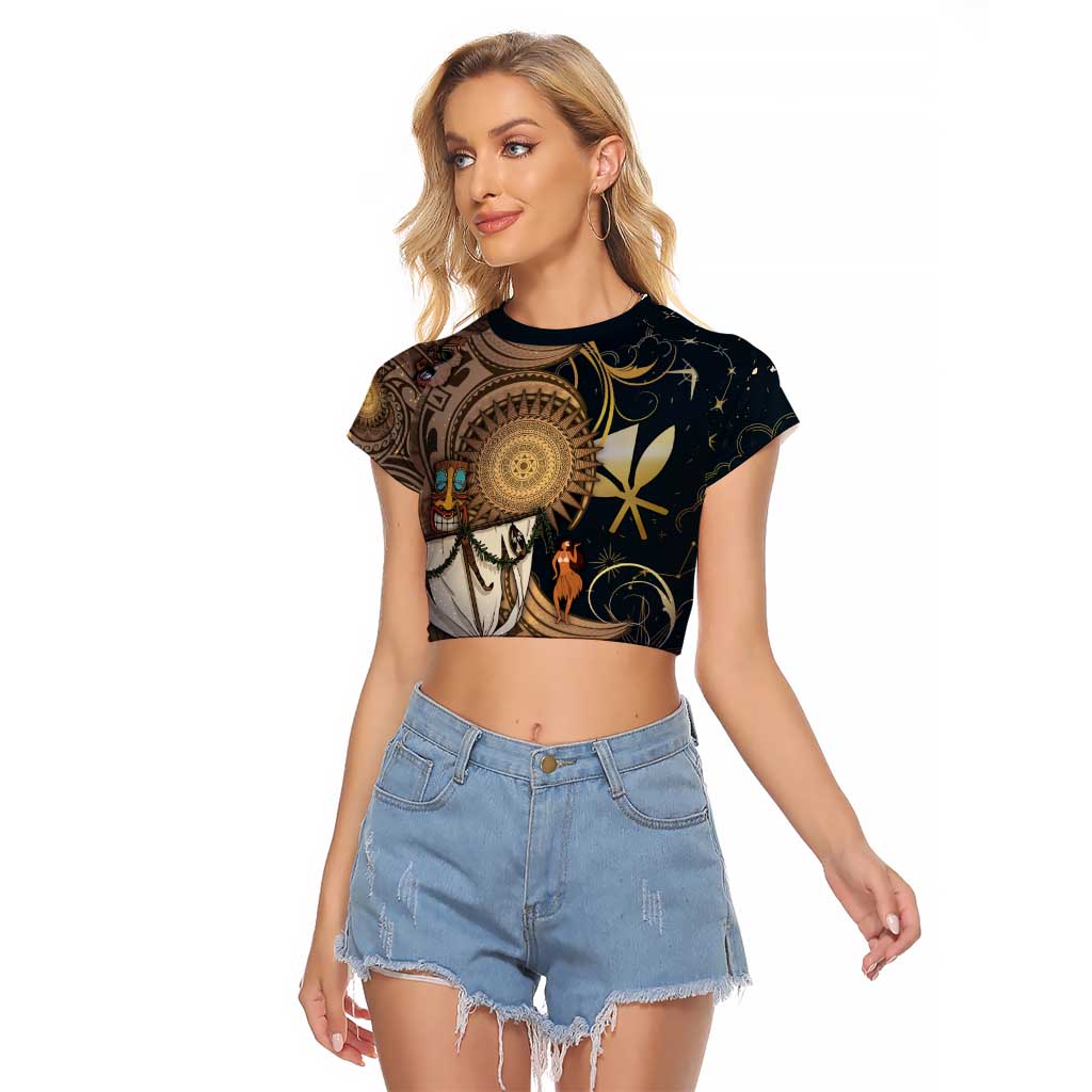 Hawaii Makahiki Raglan Cropped T Shirt Polynesian Sky And Earth DT05 Female Gold - Polynesian Pride