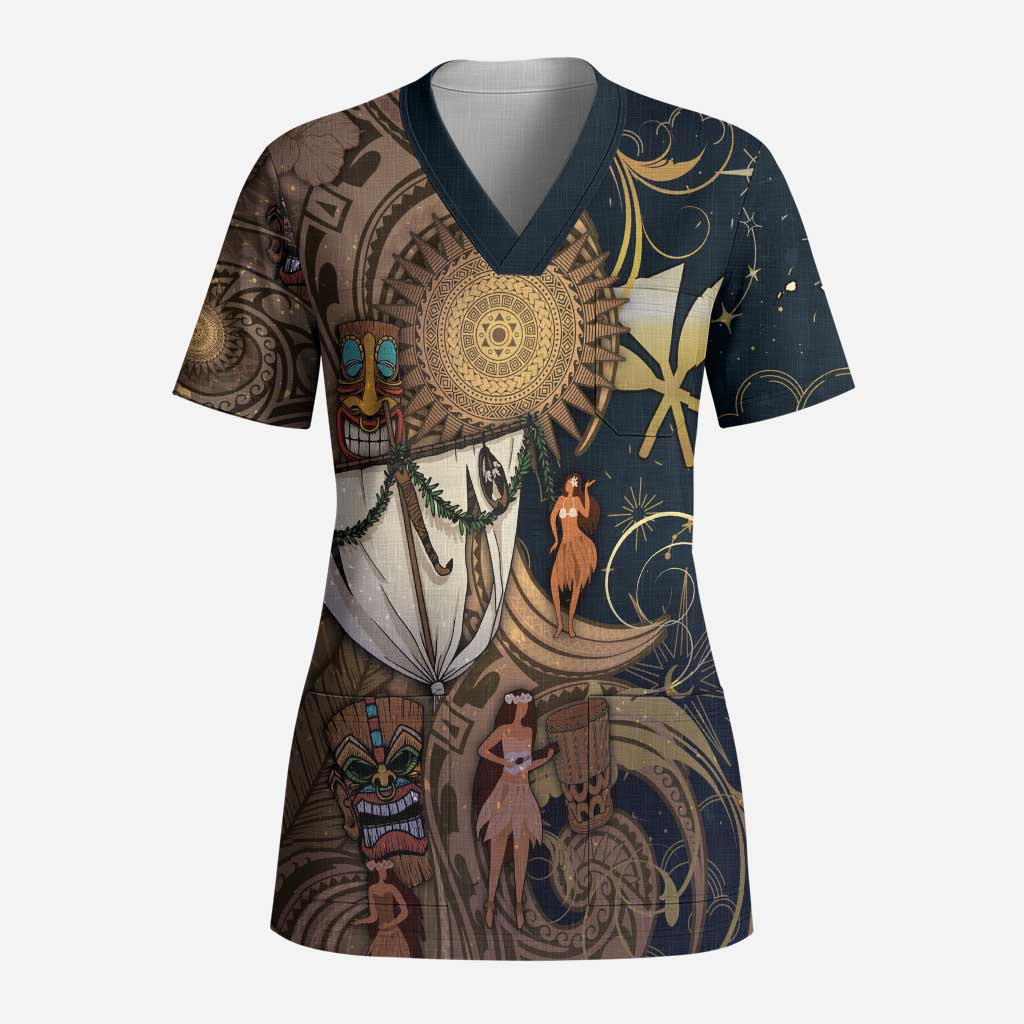 Hawaii Makahiki Scrub Top Polynesian Sky And Earth DT05 Adult Gold - Polynesian Pride