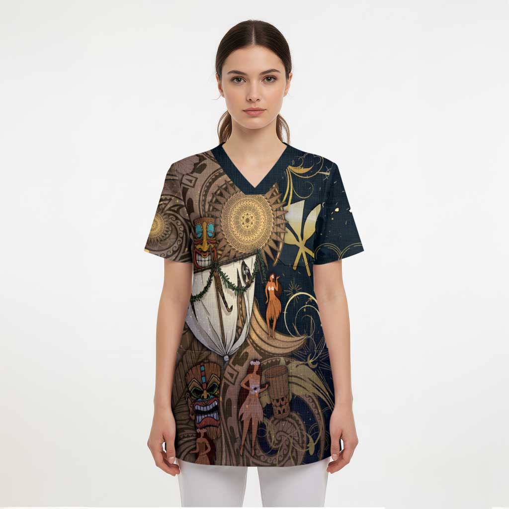 Hawaii Makahiki Scrub Top Polynesian Sky And Earth DT05 - Polynesian Pride