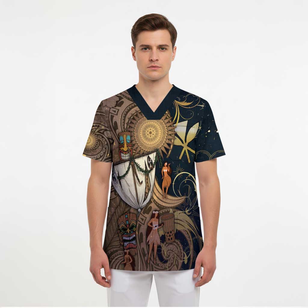 Hawaii Makahiki Scrub Top Polynesian Sky And Earth DT05 - Polynesian Pride