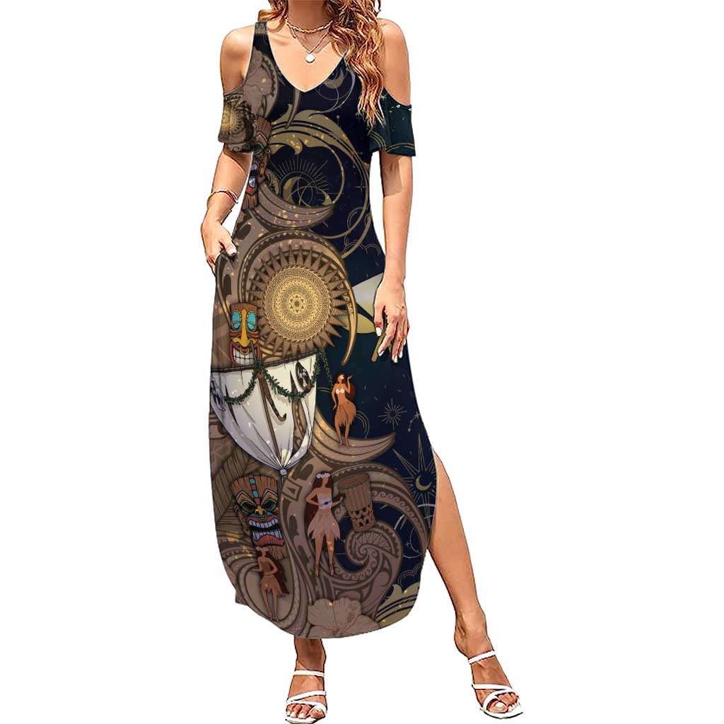 Hawaii Makahiki Summer Maxi Dress Polynesian Sky And Earth - Polynesian Pride