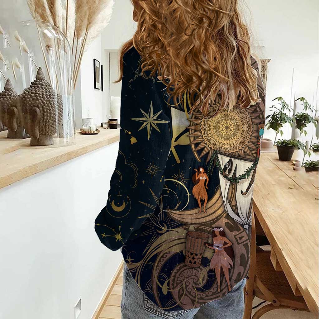 Hawaii Makahiki Women Casual Shirt Polynesian Sky And Earth DT05 - Polynesian Pride