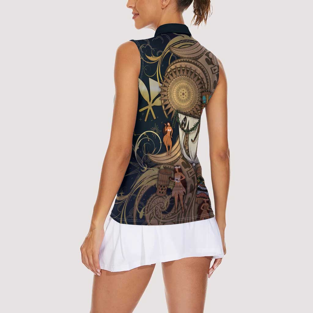 Hawaii Makahiki Women Sleeveless Polo Shirt Polynesian Sky And Earth DT05 - Polynesian Pride