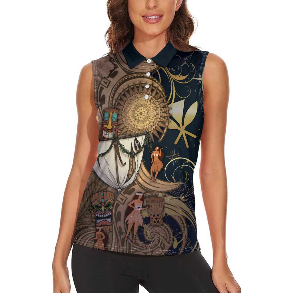 Hawaii Makahiki Women Sleeveless Polo Shirt Polynesian Sky And Earth DT05 - Polynesian Pride