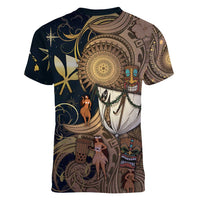 Hawaii Makahiki Women V-Neck T-Shirt Polynesian Sky And Earth DT05 - Polynesian Pride