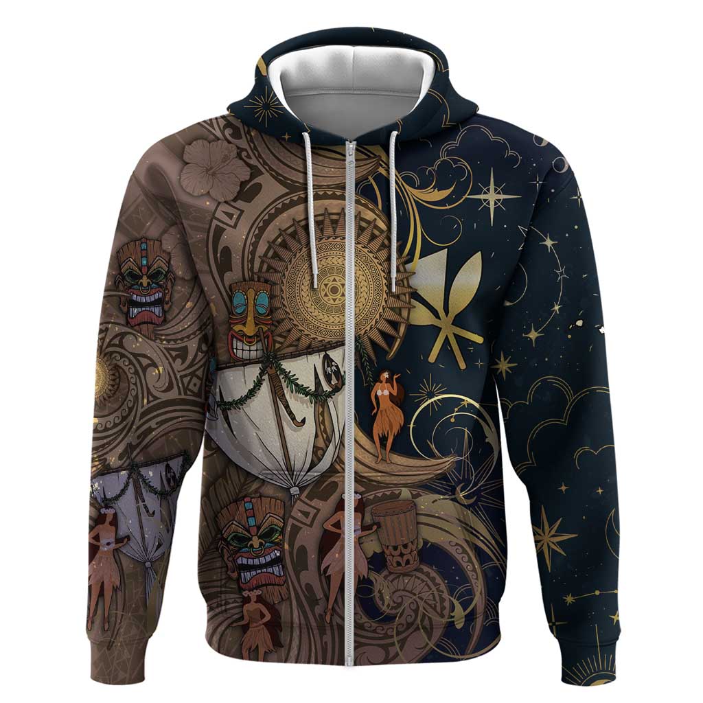 Hawaii Makahiki Zip Hoodie Polynesian Sky And Earth DT05 Zip Hoodie Gold - Polynesian Pride