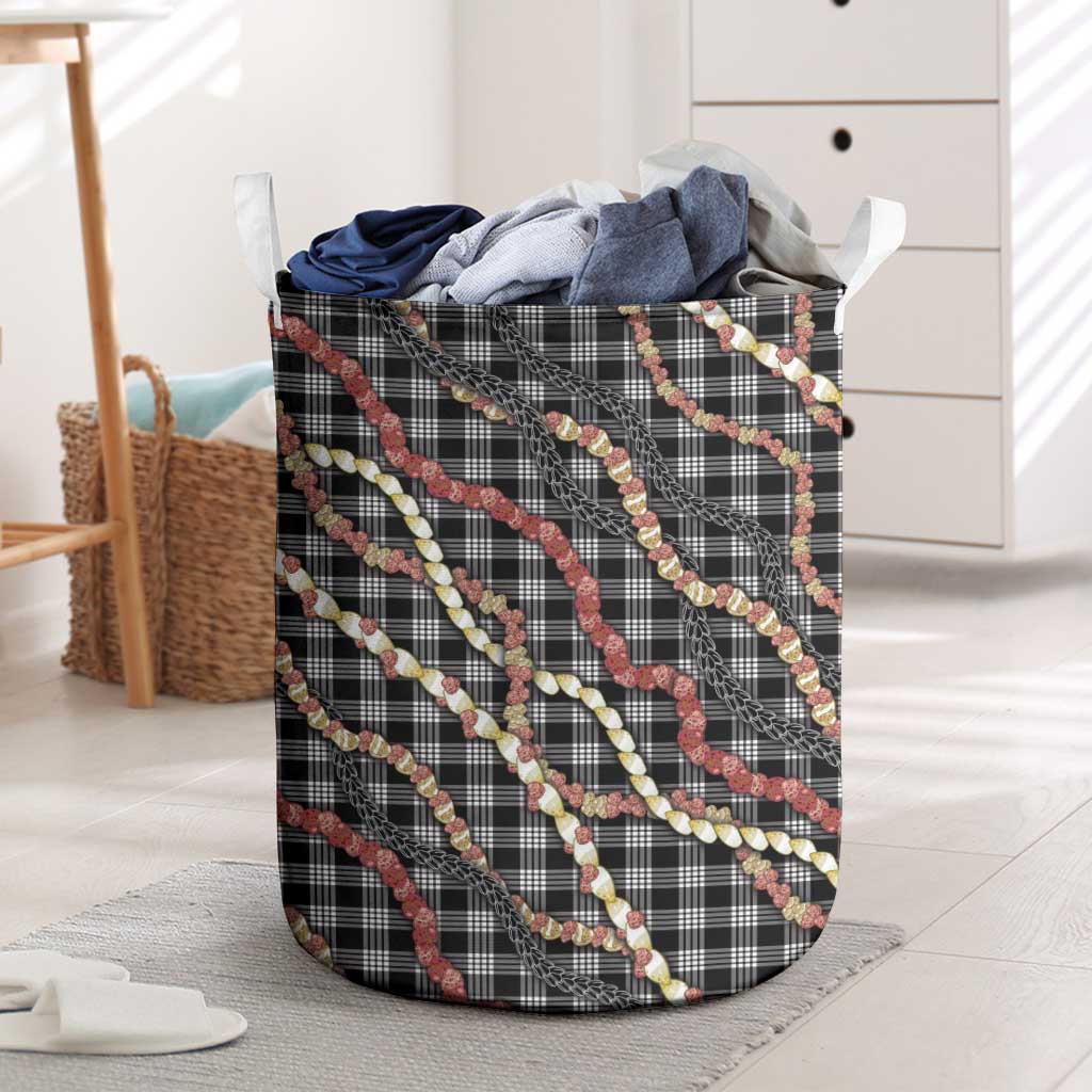 Hawaii Palaka Niihau Shell Lei Laundry Basket Tropical Island Plaid Patterns DT05 Black - Polynesian Pride