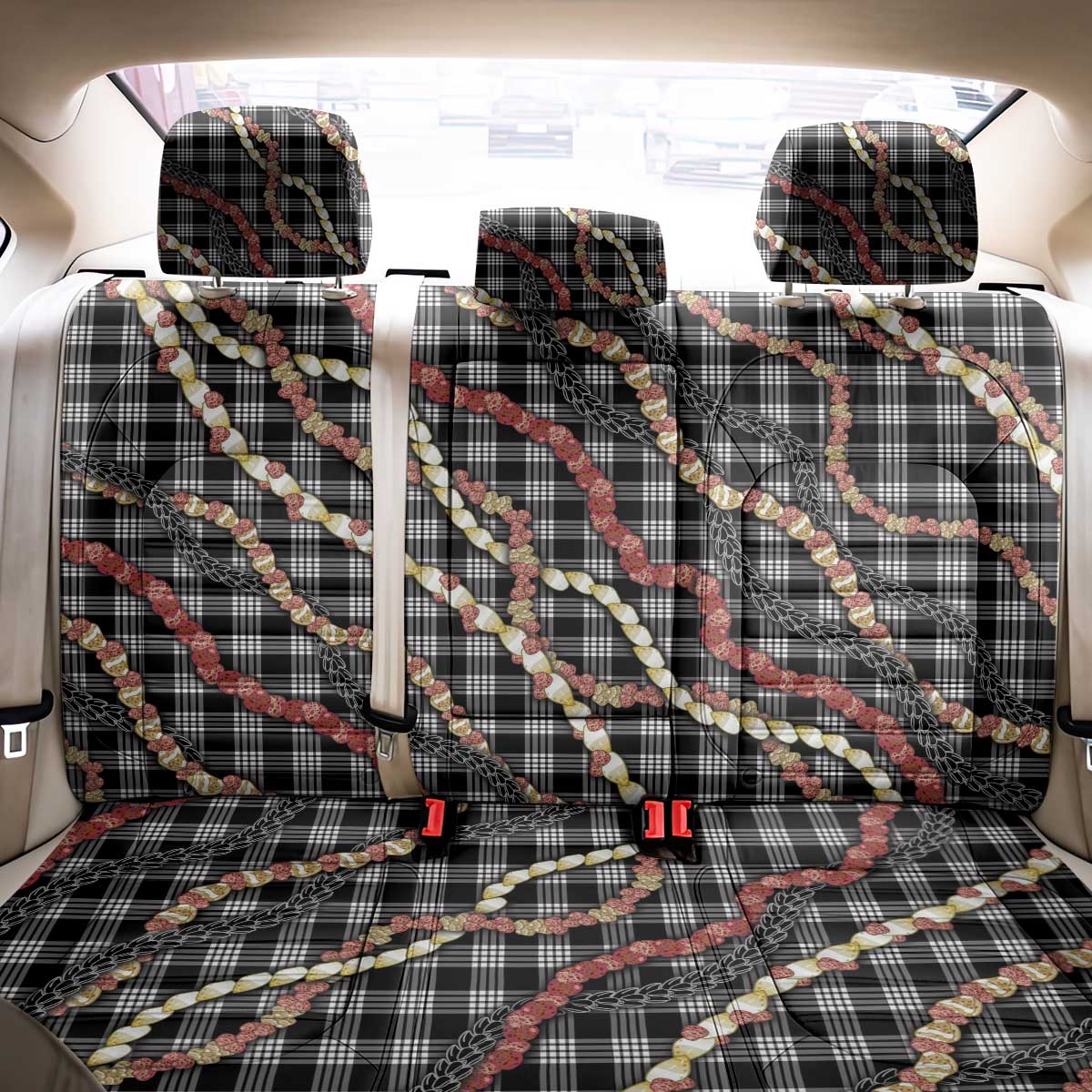 Hawaii Palaka Niihau Shell Lei Back Car Seat Cover Tropical Island Plaid Patterns DT05 - Polynesian Pride