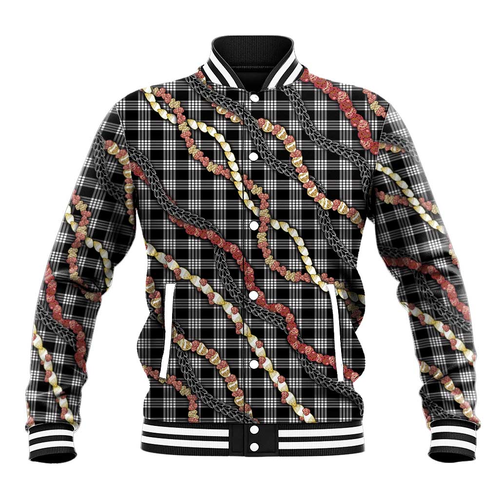 Hawaii Palaka Niihau Shell Lei Baseball Jacket Tropical Island Plaid Patterns DT05 Unisex Black - Polynesian Pride