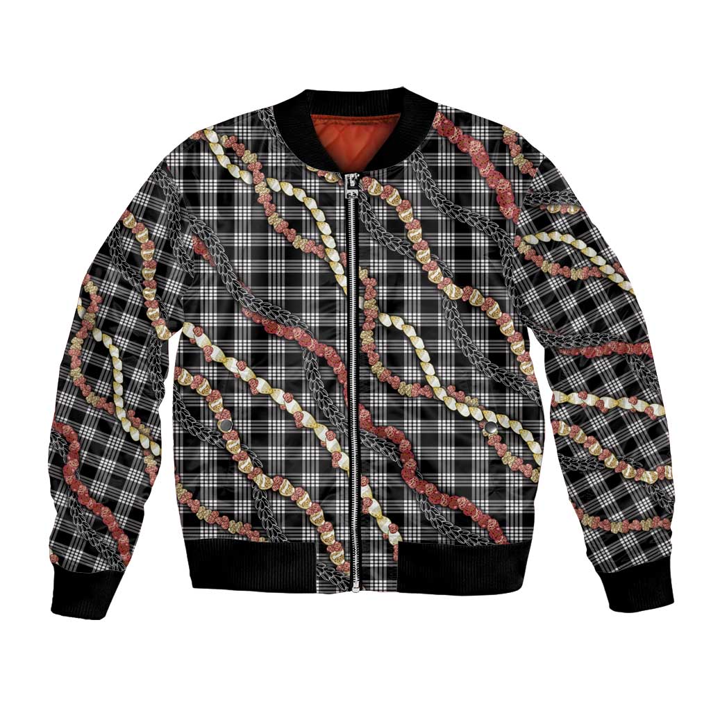 Hawaii Palaka Niihau Shell Lei Bomber Jacket Tropical Island Plaid Patterns DT05 Unisex Black - Polynesian Pride