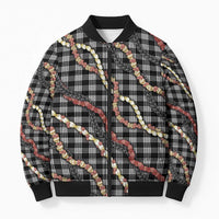 Hawaii Palaka Niihau Shell Lei Bomber Puffer Jacket Tropical Island Plaid Patterns DT05 Unisex Black - Polynesian Pride