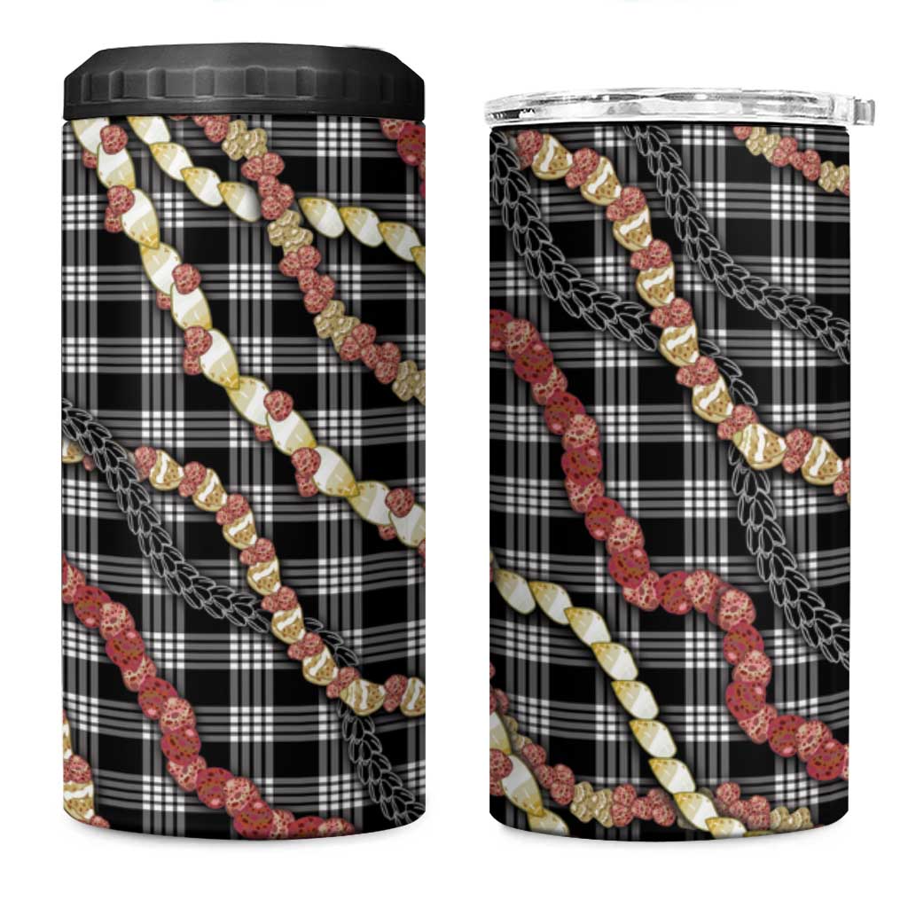 Hawaii Palaka Niihau Shell Lei 4 in 1 Can Cooler Tumbler Tropical Island Plaid Patterns DT05 One Size: 16 oz Black - Polynesian Pride
