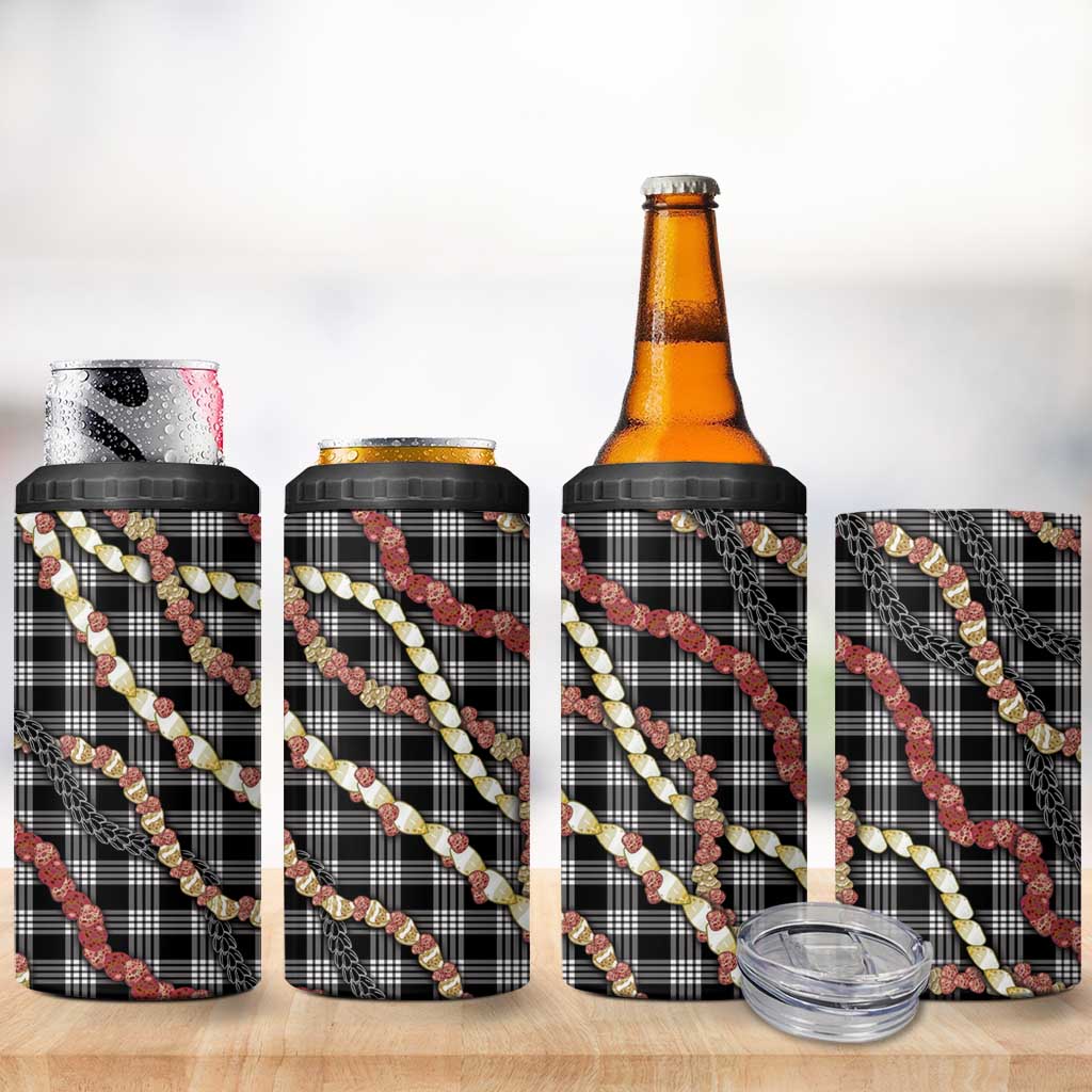 Hawaii Palaka Niihau Shell Lei 4 in 1 Can Cooler Tumbler Tropical Island Plaid Patterns DT05 - Polynesian Pride