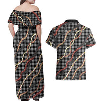 Hawaii Palaka Niihau Shell Lei Couples Matching Off Shoulder Maxi Dress and Hawaiian Shirt Tropical Island Plaid Patterns DT05 - Polynesian Pride