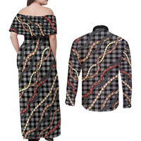 Hawaii Palaka Niihau Shell Lei Couples Matching Off Shoulder Maxi Dress and Long Sleeve Button Shirt Tropical Island Plaid Patterns DT05 - Polynesian Pride