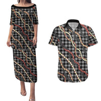 Hawaii Palaka Niihau Shell Lei Couples Matching Puletasi and Hawaiian Shirt Tropical Island Plaid Patterns DT05 Black - Polynesian Pride