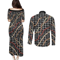 Hawaii Palaka Niihau Shell Lei Couples Matching Puletasi and Long Sleeve Button Shirt Tropical Island Plaid Patterns DT05 - Polynesian Pride