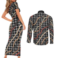 Hawaii Palaka Niihau Shell Lei Couples Matching Short Sleeve Bodycon Dress and Long Sleeve Button Shirt Tropical Island Plaid Patterns DT05 - Polynesian Pride