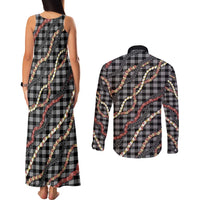 Hawaii Palaka Niihau Shell Lei Couples Matching Tank Maxi Dress and Long Sleeve Button Shirt Tropical Island Plaid Patterns DT05 - Polynesian Pride