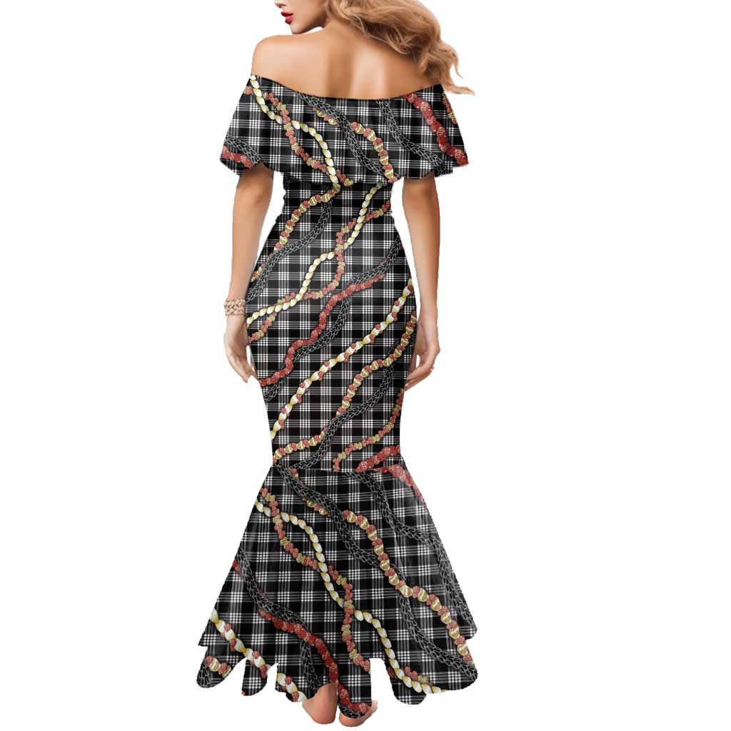 Hawaii Palaka Niihau Shell Lei Family Matching Mermaid Dress and Hawaiian Shirt Tropical Island Plaid Patterns