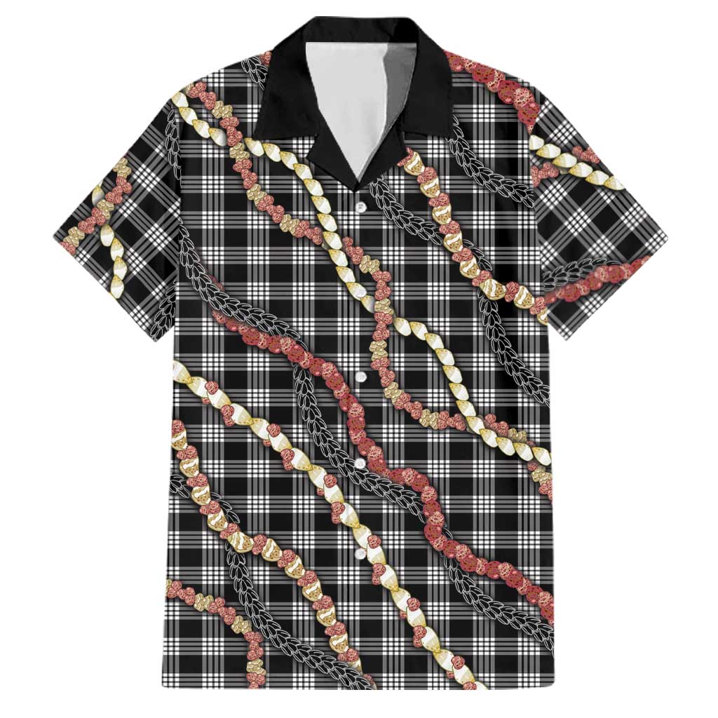 Hawaii Palaka Niihau Shell Lei Family Matching Off Shoulder Maxi Dress and Hawaiian Shirt Tropical Island Plaid Patterns