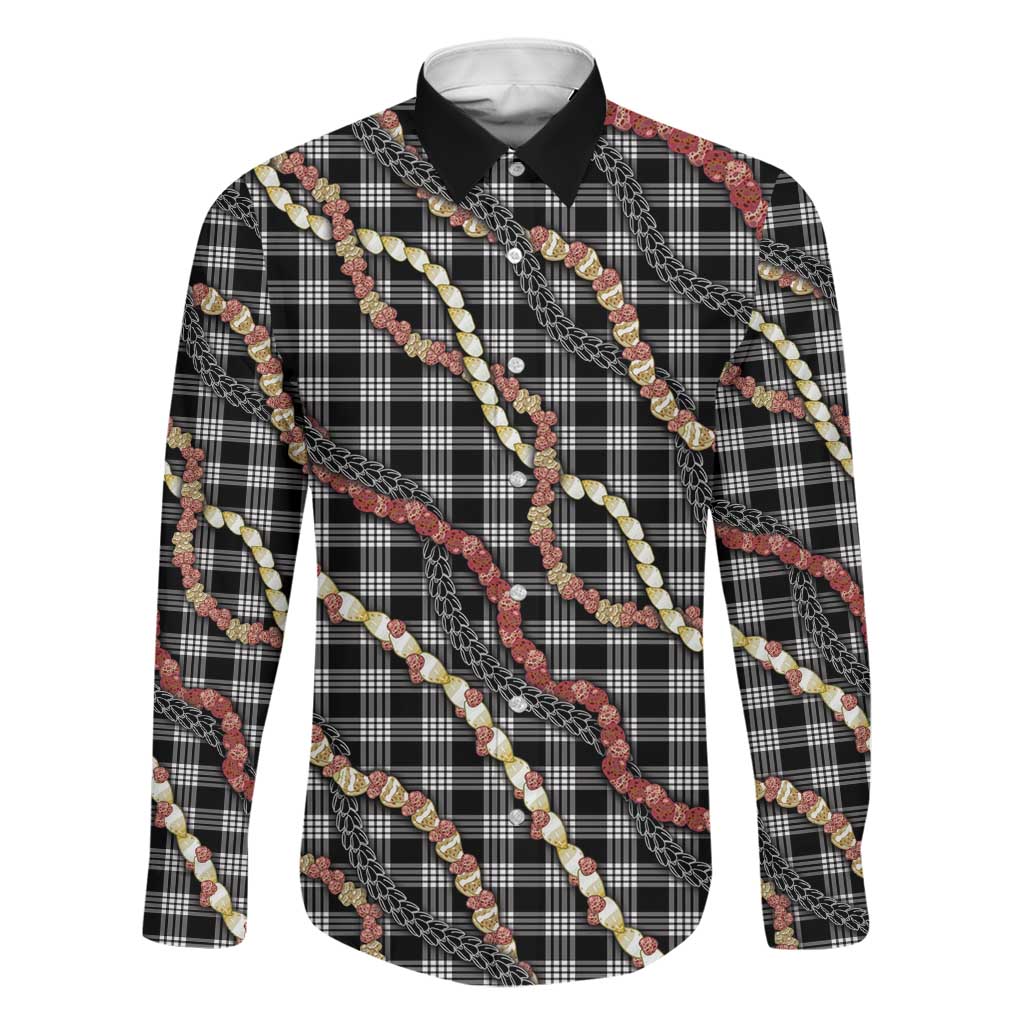 Hawaii Palaka Niihau Shell Lei Family Matching Off Shoulder Short Dress and Hawaiian Shirt Tropical Island Plaid Patterns