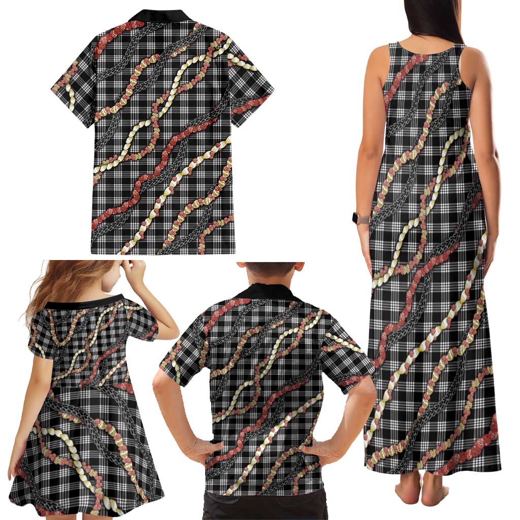 Hawaii Palaka Niihau Shell Lei Family Matching Tank Maxi Dress and Hawaiian Shirt Tropical Island Plaid Patterns