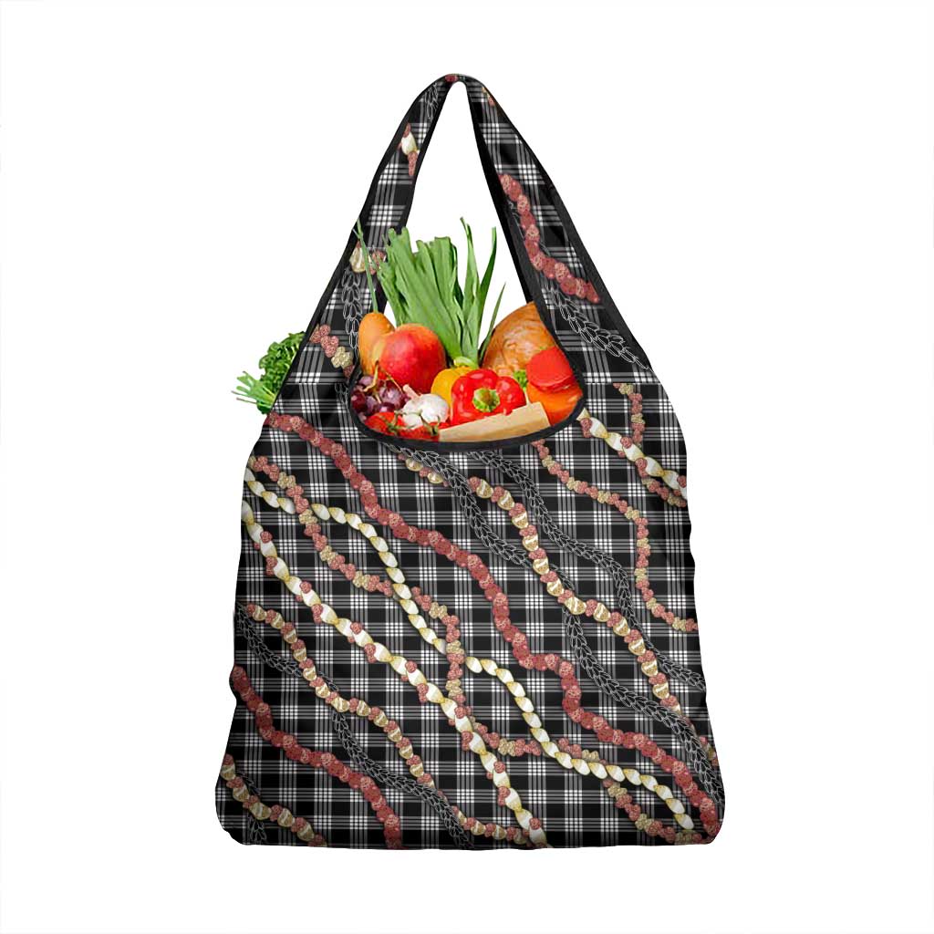 Hawaii Palaka Niihau Shell Lei Grocery Bag Tropical Island Plaid Patterns DT05 1-pack One Size Black - Polynesian Pride