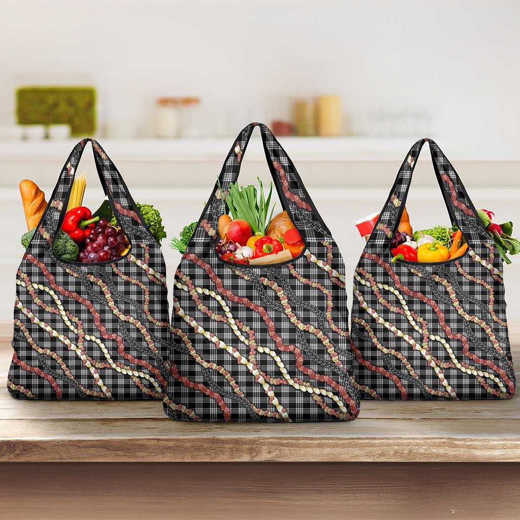Hawaii Palaka Niihau Shell Lei Grocery Bag Tropical Island Plaid Patterns DT05 3-pack One Size Black - Polynesian Pride