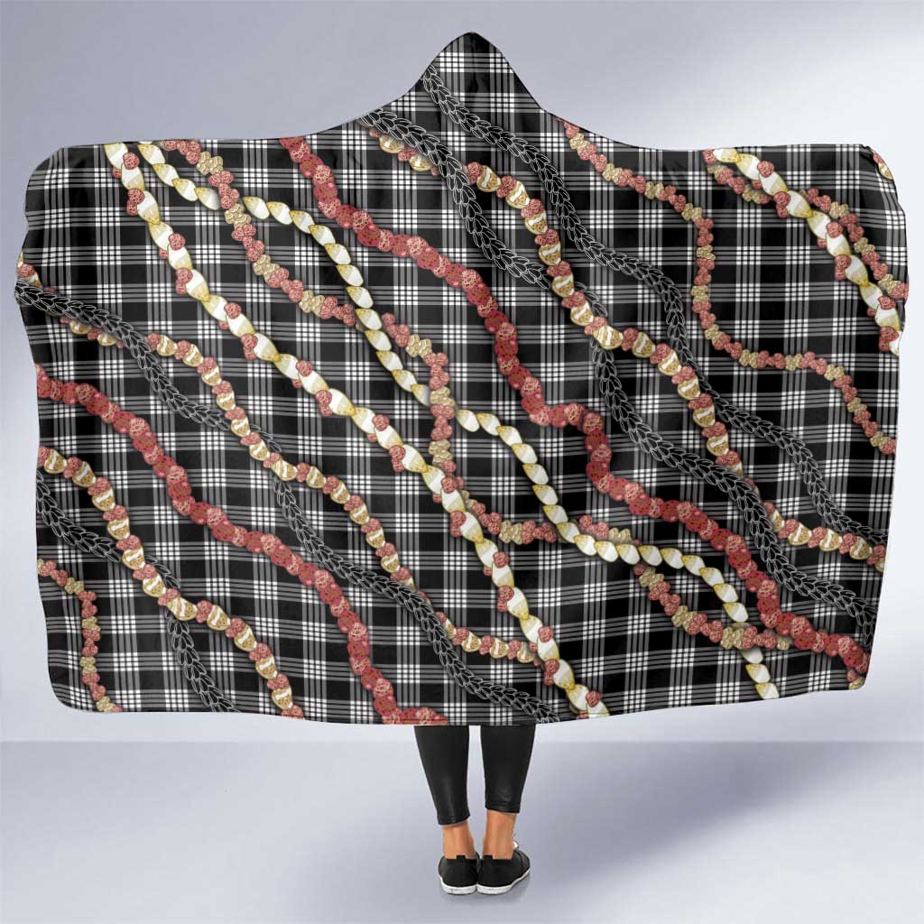 Hawaii Palaka Niihau Shell Lei Hooded Blanket Tropical Island Plaid Patterns DT05 One Size Black - Polynesian Pride