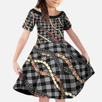 Hawaii Palaka Niihau Shell Lei Kid Short Sleeve Dress Tropical Island Plaid Patterns DT05 KID Black - Polynesian Pride
