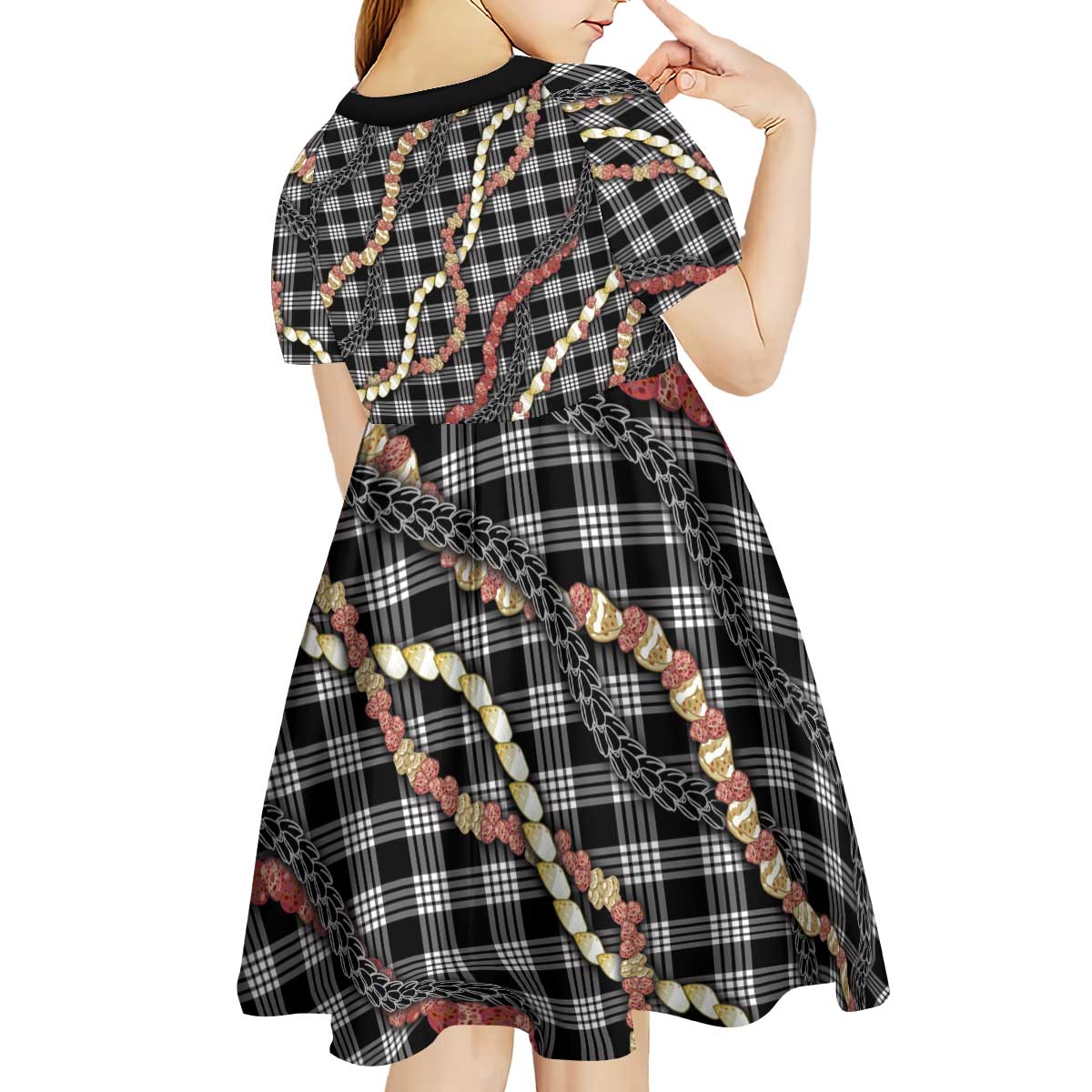 Hawaii Palaka Niihau Shell Lei Kid Short Sleeve Dress Tropical Island Plaid Patterns DT05 - Polynesian Pride