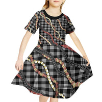 Hawaii Palaka Niihau Shell Lei Kid Short Sleeve Dress Tropical Island Plaid Patterns DT05 - Polynesian Pride