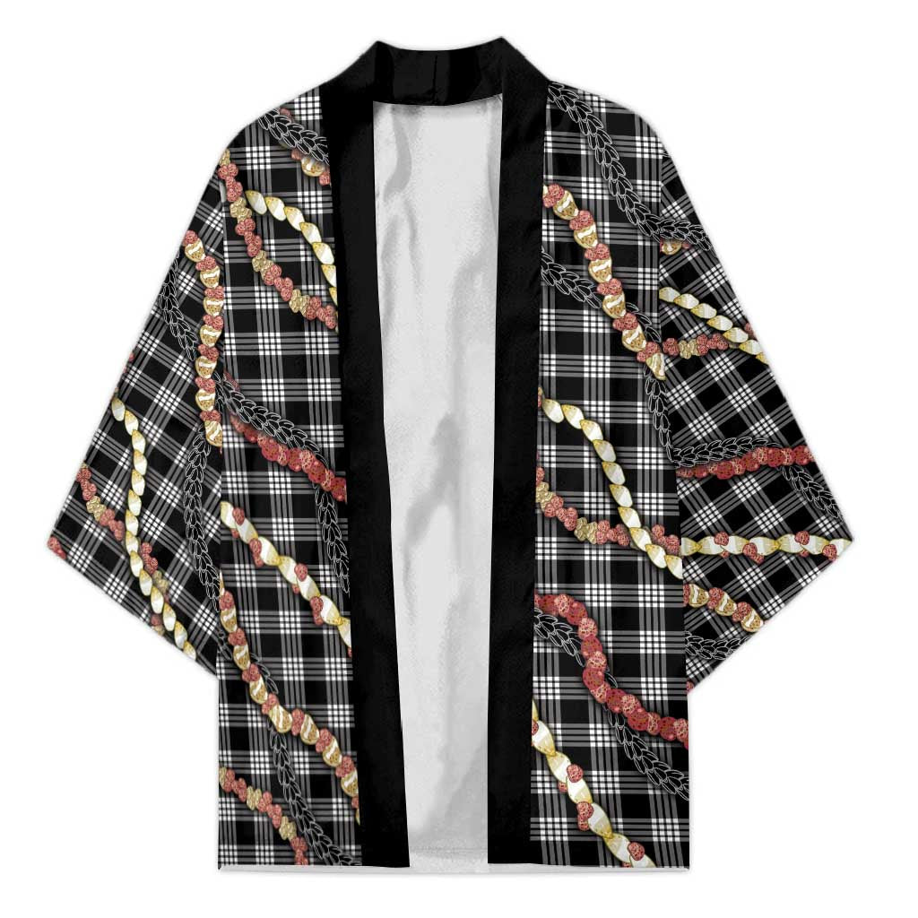 Hawaii Palaka Niihau Shell Lei Kimono Tropical Island Plaid Patterns DT05 Unisex Black - Polynesian Pride