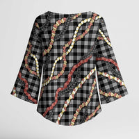 Hawaii Palaka Niihau Shell Lei Kimono Sleeve Blouse Tropical Island Plaid Patterns DT05 - Polynesian Pride