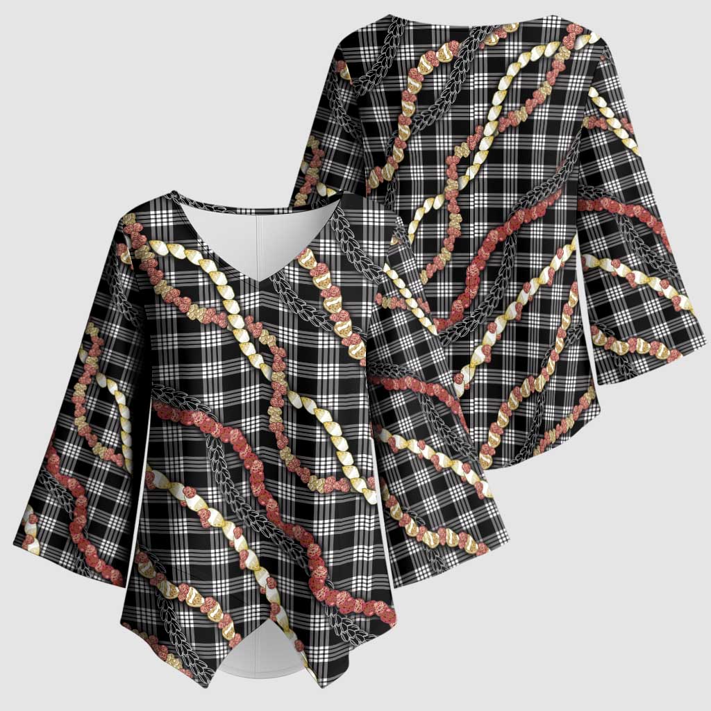 Hawaii Palaka Niihau Shell Lei Kimono Sleeve Blouse Tropical Island Plaid Patterns DT05 - Polynesian Pride