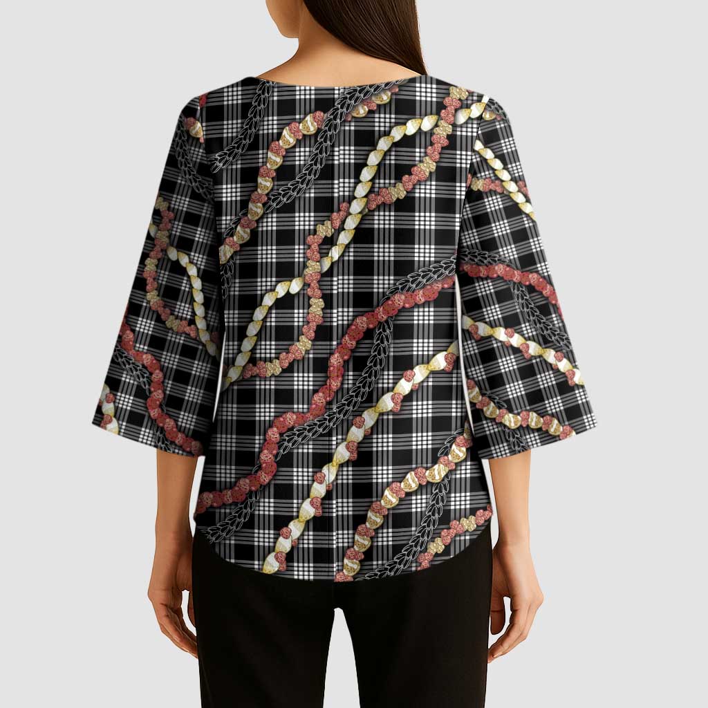 Hawaii Palaka Niihau Shell Lei Kimono Sleeve Blouse Tropical Island Plaid Patterns DT05 - Polynesian Pride