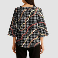 Hawaii Palaka Niihau Shell Lei Kimono Sleeve Blouse Tropical Island Plaid Patterns DT05 - Polynesian Pride